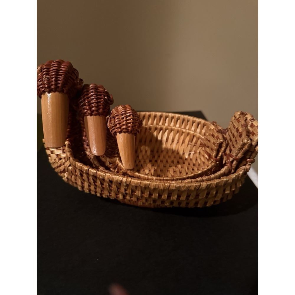 Duck Nesting Wicker Storage Baskets, Brown Woven with Wood Set of 3